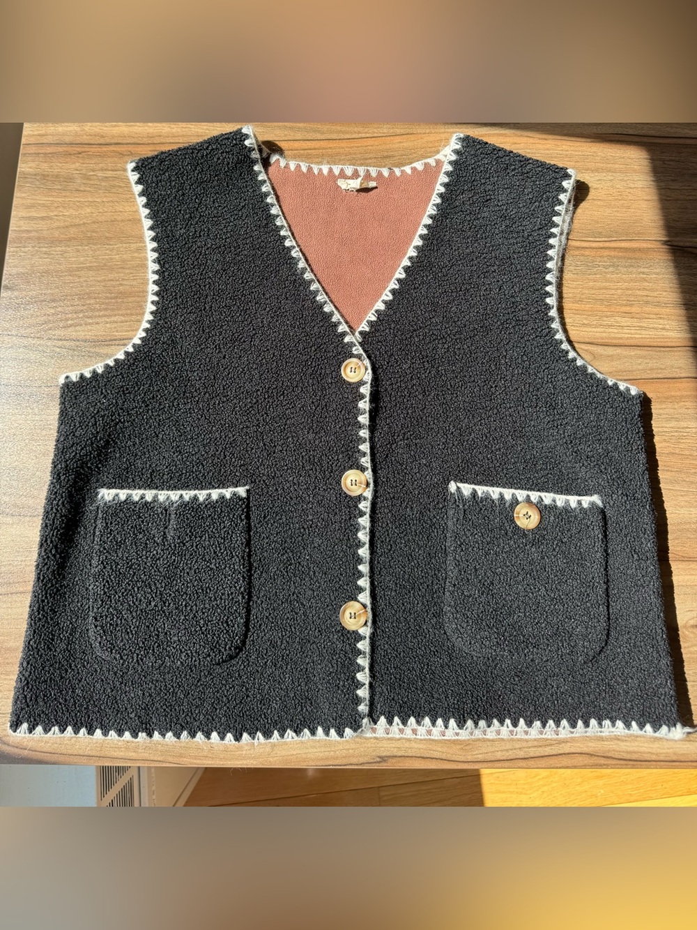 Black Sherpa Vest with Contrast Trim